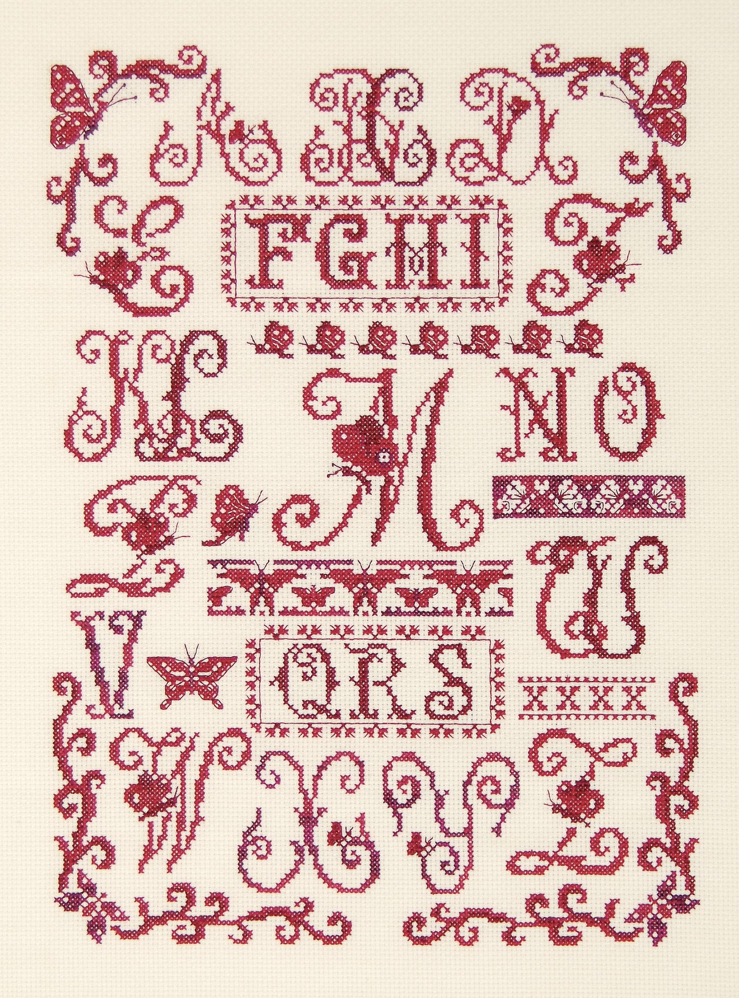 Abcédaires délicats, lettres et oiseaux, style scandinave. Grille point de croix, 6 pages, réf. DMC incluses.