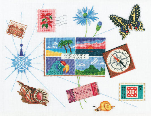 Grille de point de croix Collection de Papillons – papillons et insectes colorés brodés esprit naturaliste, 220×180 pt, environ 40×32,7 cm, sur lin écru 12 fils/cm, Création Point de Croix