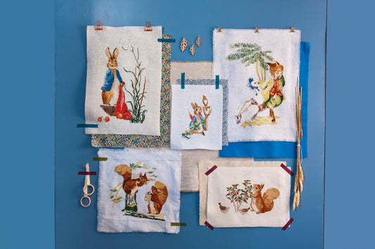 Grille de broderie point de croix imprimée avec symboles et couleurs DMC – Noisette l'écureuil, 6 pages