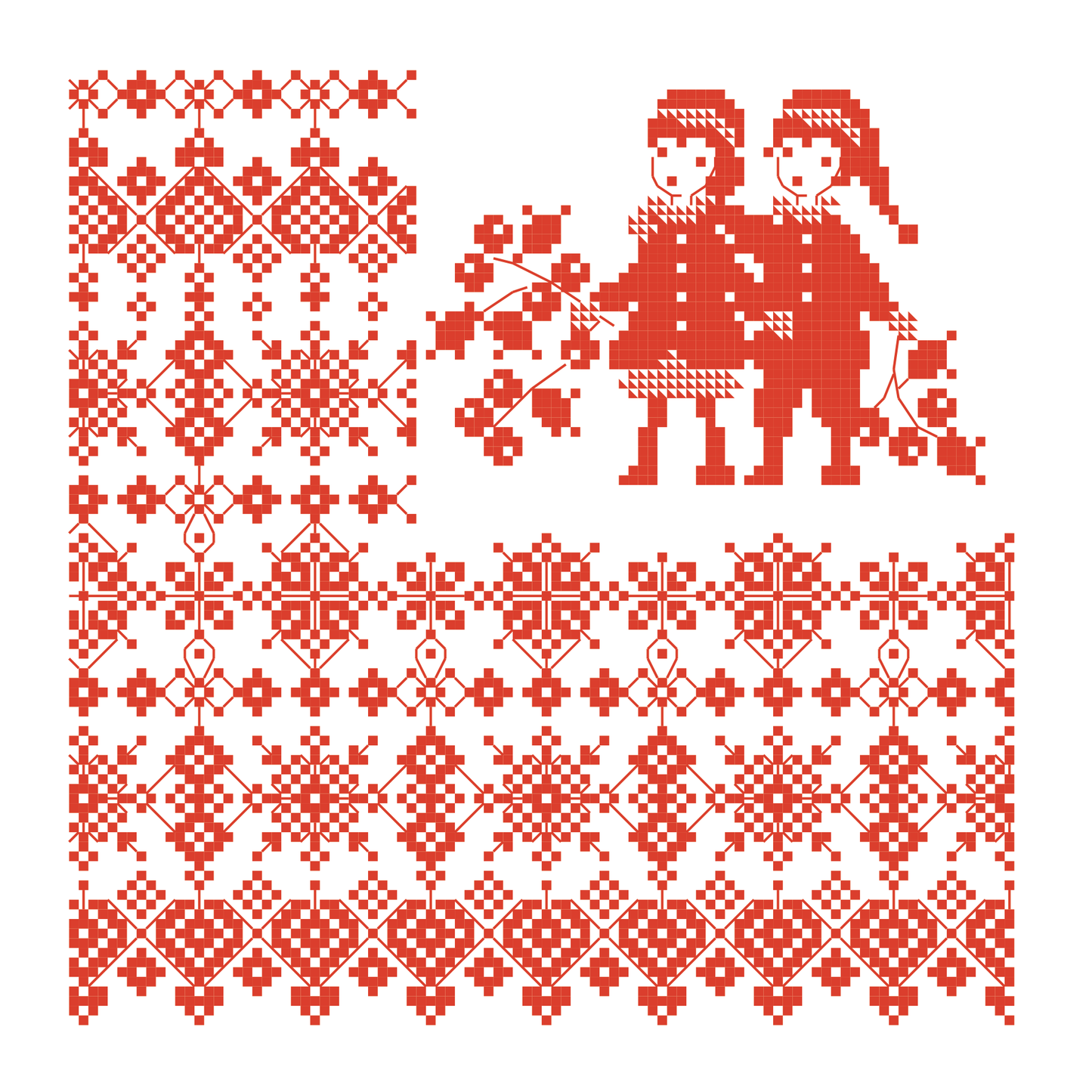 Grille inédite broderie point de croix : Rouge bouquet de houx par Perrette Samouiloff. 98×99 pts, point de croix, ¾ de point, point de piquûre. Toile blanche ou claire.