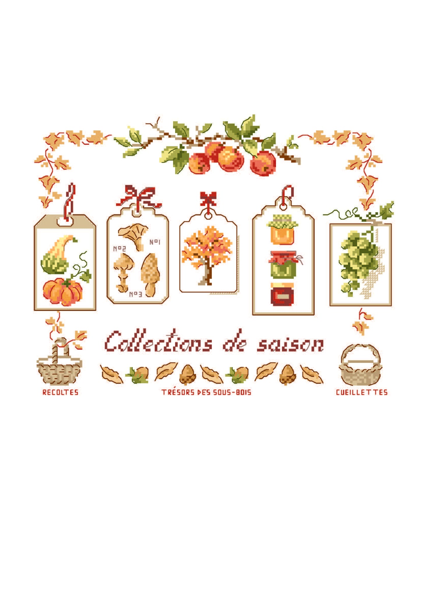 Grille broderie point de croix Saveurs de saison par Véronique Enginger. À broder sur toile blanche.