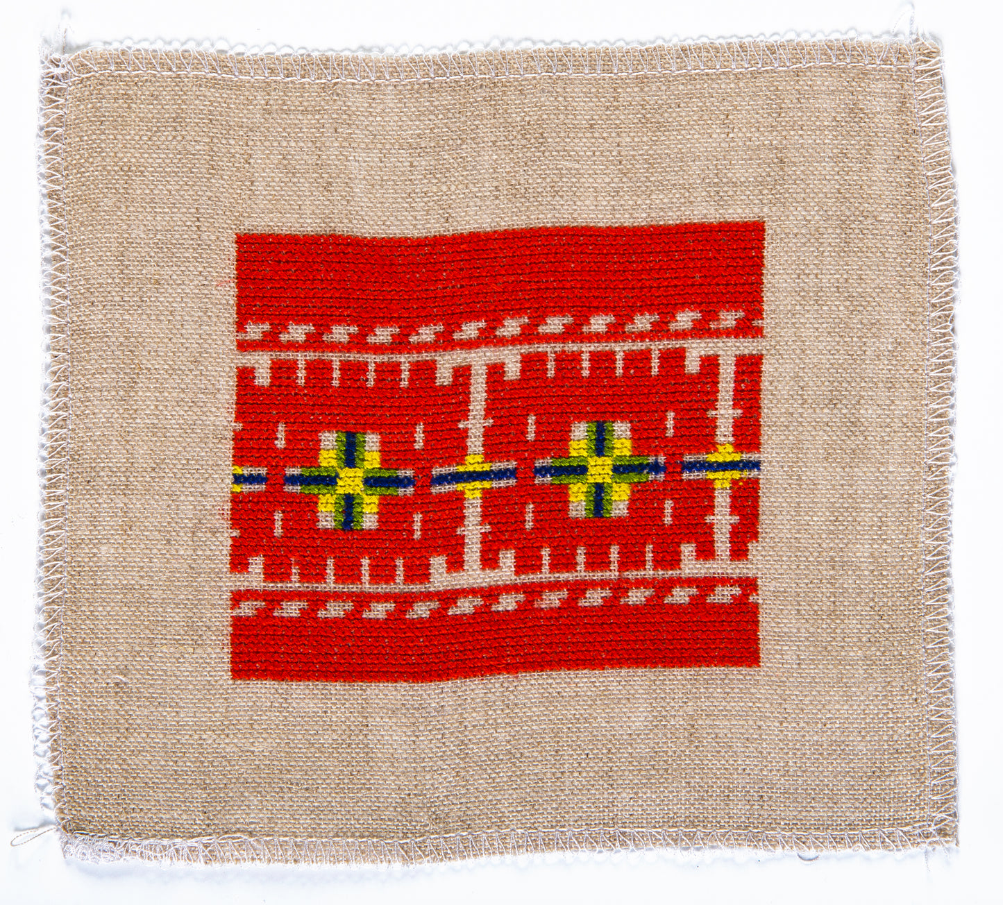 Grille point de croix – Raffinement d'autrefois, coloris DMC : détail de la frise géométrique modulable sur toile de lin naturel DMC, style classique et contemporain – Création Point de Croix"