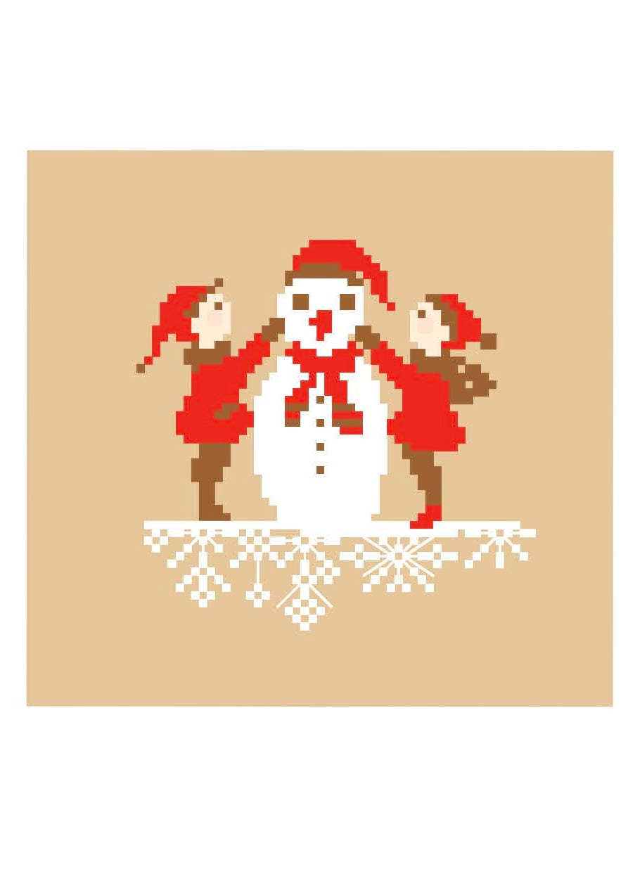 Kit point de croix complet : grille bonhomme de neige, toile Aïda, fils et aiguille inclus. 49×50 points. Idéal cadeau d'hiver.