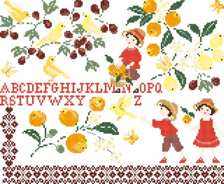 Grille inédite broderie point de croix : Un air de Paris, l’esprit de la Rive Gauche par Perrette Samouiloff. 90×100 pts. Point de croix (2 brins), ¾ point, point de piqûre.