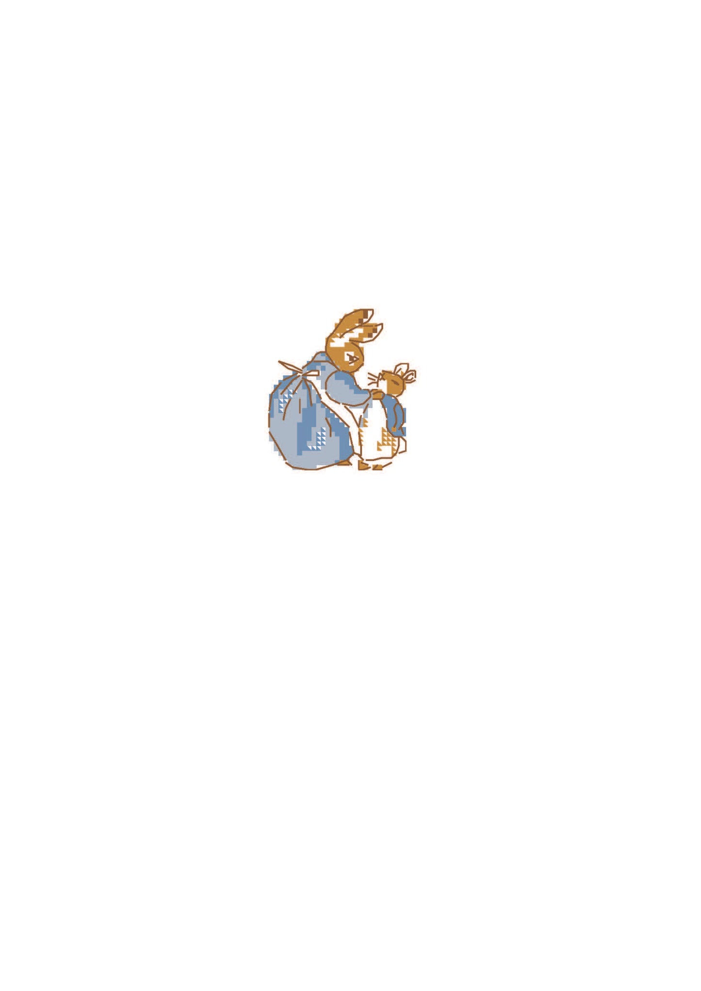 Grille point de croix « Pierrot Lapin et sa maman » par Perrette Samoüiloff. 31x34 pts, techniques mixtes. Kit débutant inclus.