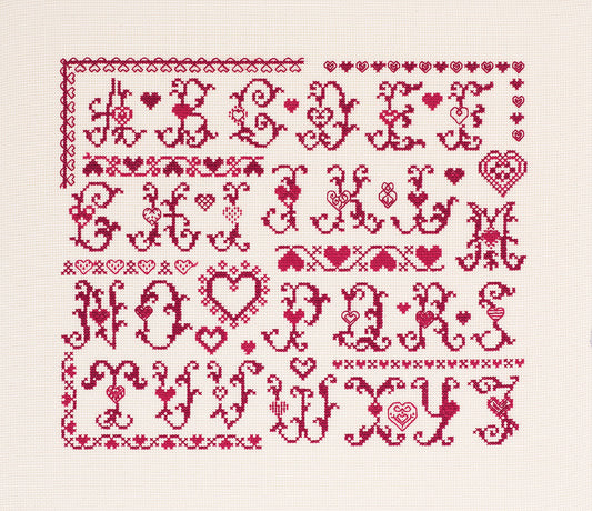 Abcédaires délicats, lettres et oiseaux, style scandinave. Grille point de croix, 4 pages, réf. DMC incluses.