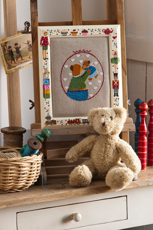 Grille point de croix Grand-papa ours tableau décoratif – Motif broderie ours en peluche sur toile de lin, chambre enfant, Création Point de Croix