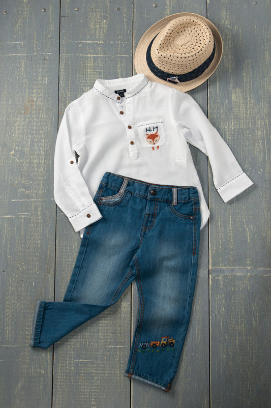 Grille point de croix : 31 petits motifs pour vêtements enfant, toutes saisons. Imprimée sur 6 pages avec symboles et couleurs DMC.