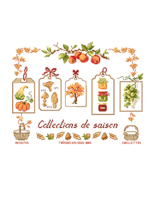 Grille broderie point de croix Saveurs de saison par Véronique Enginger. À broder sur toile blanche.