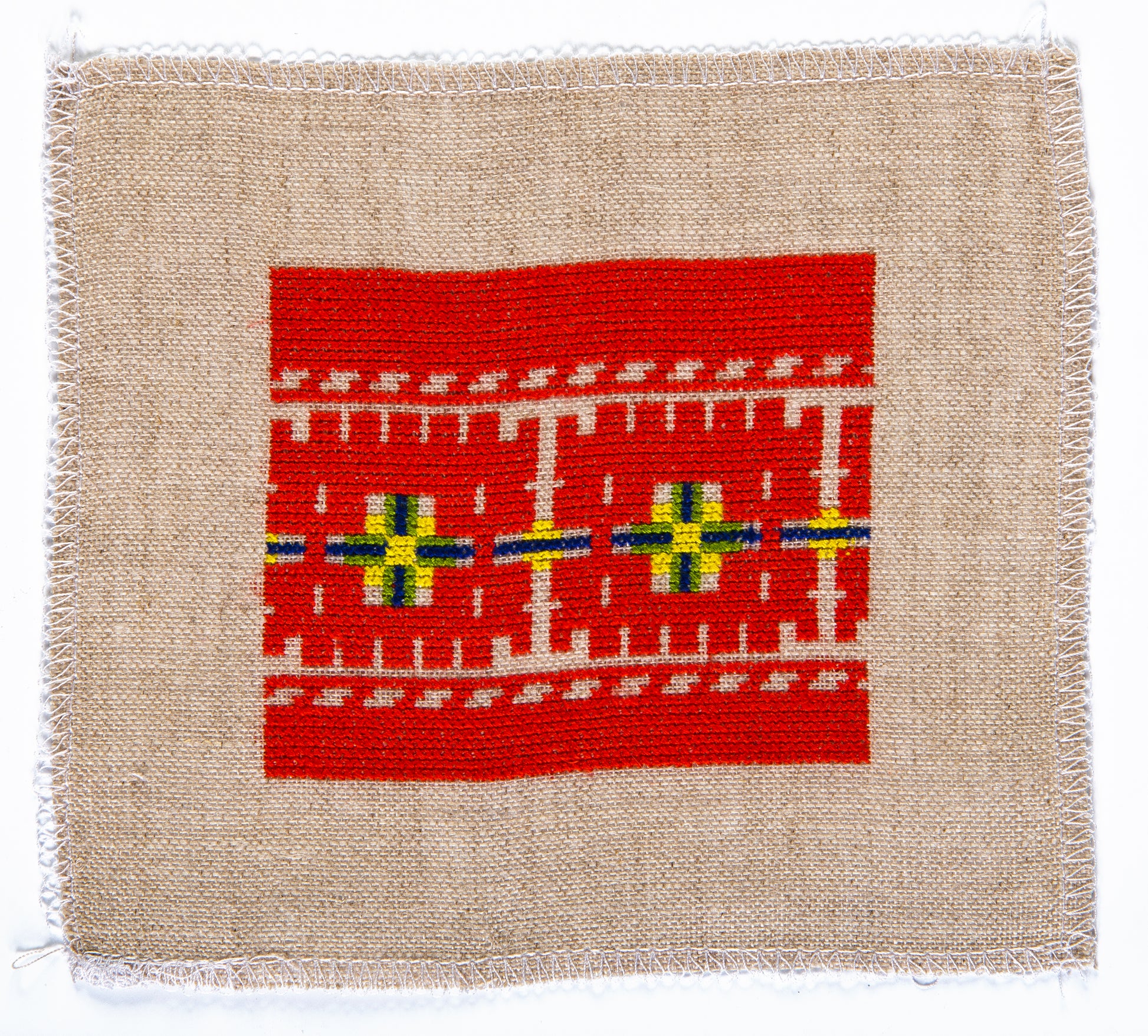 Grille point de croix – Raffinement d'autrefois, coloris DMC : détail de la frise géométrique modulable sur toile de lin naturel DMC, style classique et contemporain – Création Point de Croix"