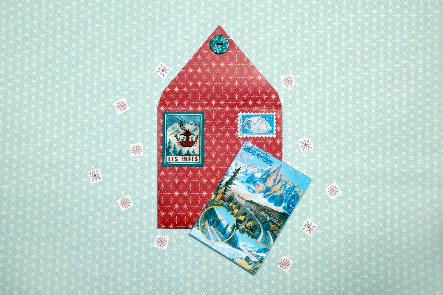 Grille de broderie point de croix : cartes ATC à échanger, 46x33 points sur 4 pages. Petit format idéal pour brodeuses. Symboles et couleurs DMC.