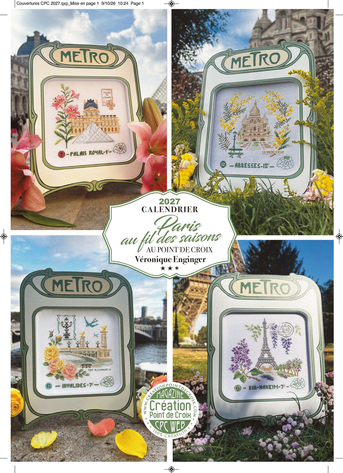 Brodez Paris au fil des saisons avec 12 grilles de Véronique Enginger. Calendrier-agenda et livret de 48 pages, motifs au point de croix sur Aïda 7.