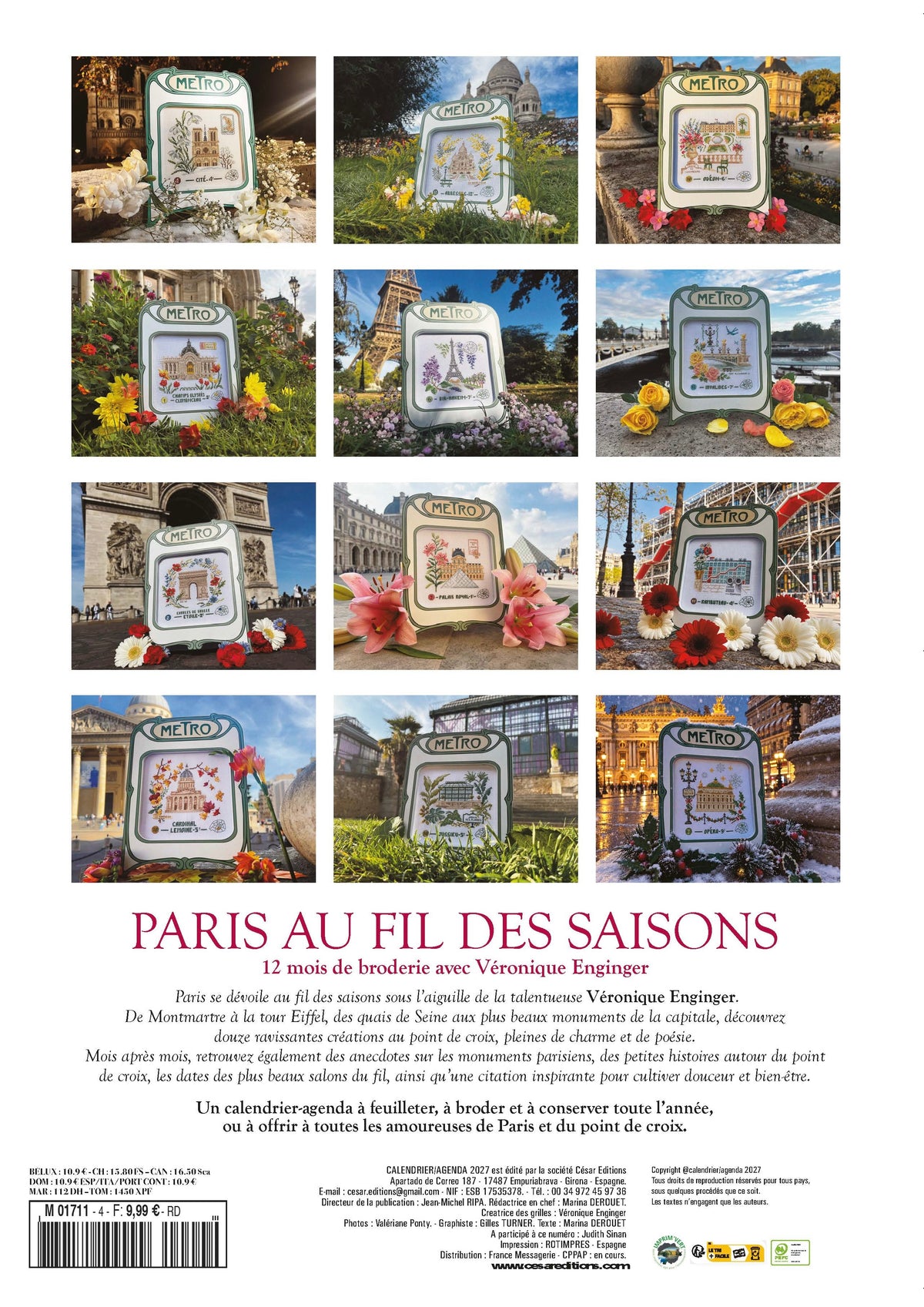 Brodez Paris au fil des saisons avec 12 grilles de Véronique Enginger. Calendrier-agenda et livret de 48 pages, motifs au point de croix sur Aïda 7.