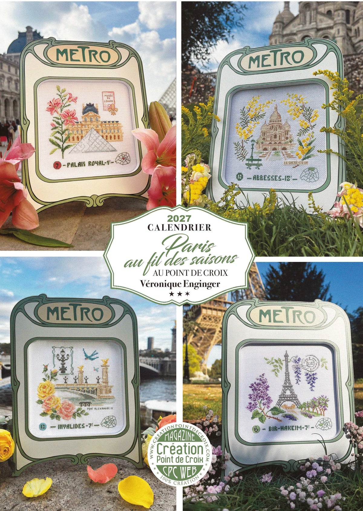 Brodez Paris au fil des saisons avec 12 grilles de Véronique Enginger. Calendrier-agenda et livret de 48 pages, motifs au point de croix sur Aïda 7.
